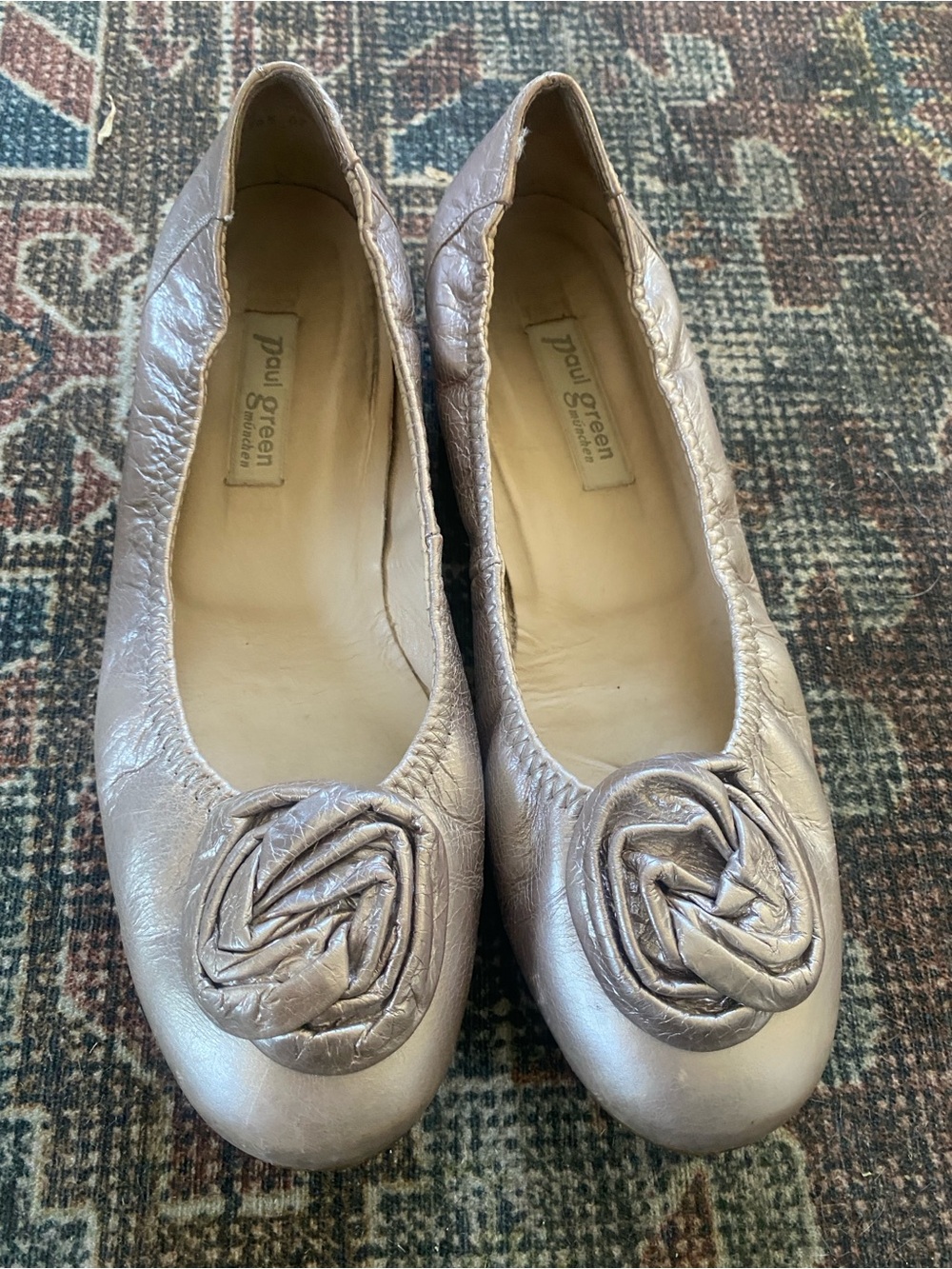 Paul Green Metallic Rose Ballet Flats with Rosette Silver 8